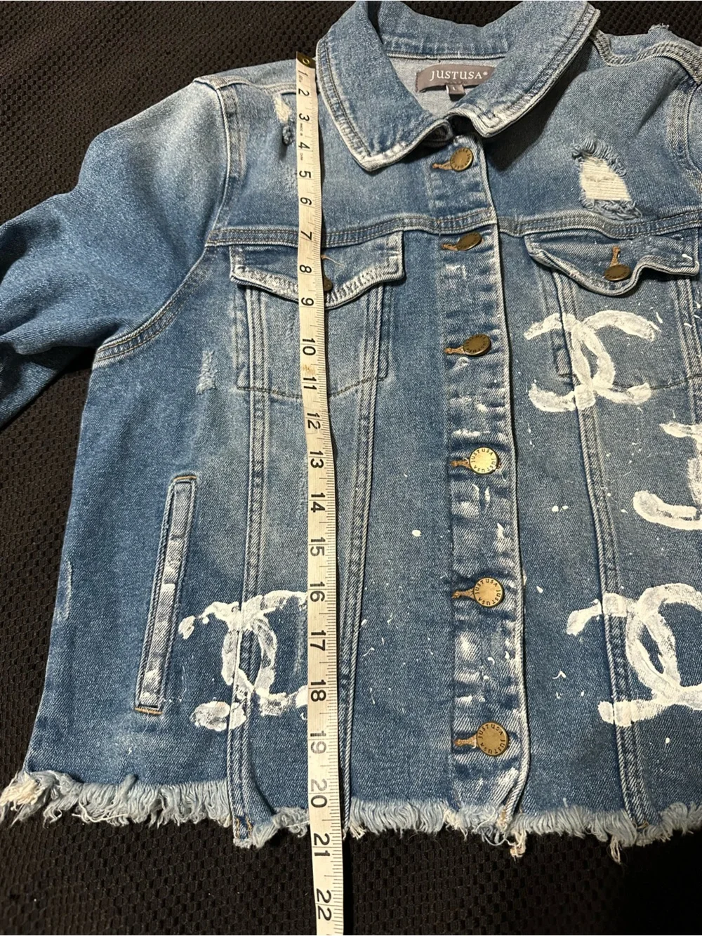 Just USA Distressed Jean Jacket Hand Painted Boutique NWT Sz L Wearable Art - Picture 13 of 13